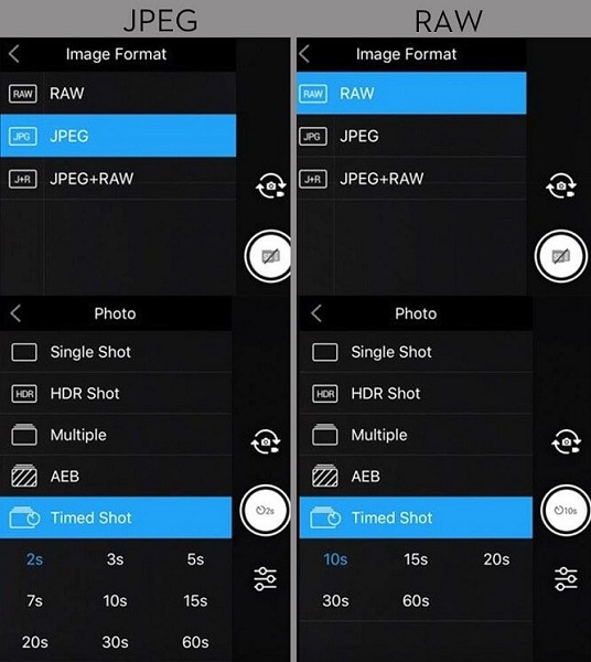 Tenga en cuenta que el intervalo de toma temporizado ms corto es de dos segundos para imgenes JPEG y de 10 segundos para imgenes RAW.